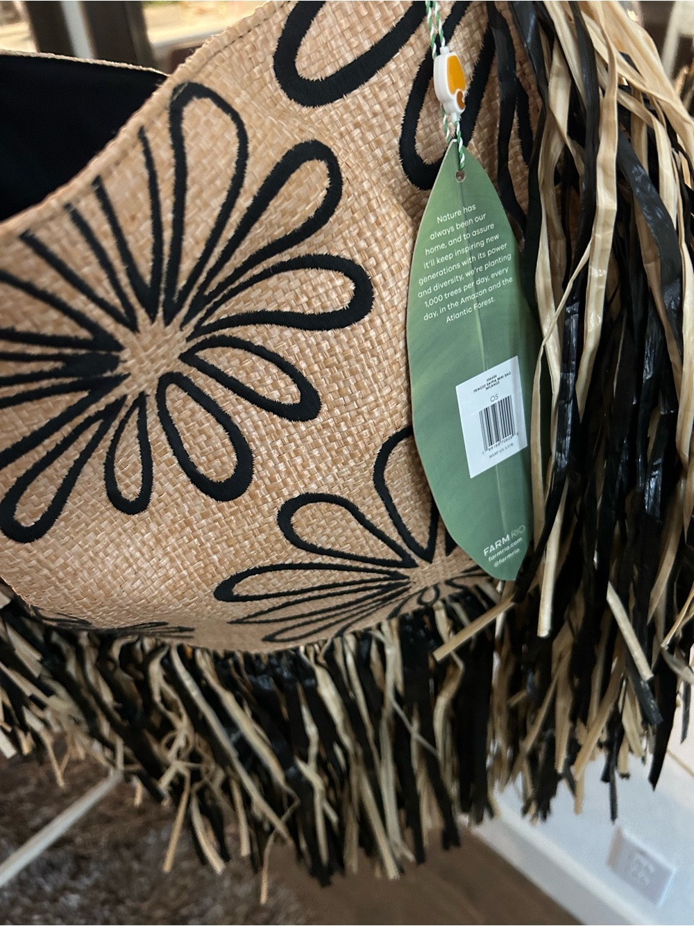 FARM Rio Natural Raffia Mini Bag with Black Floral Print - Picture 6 of 10